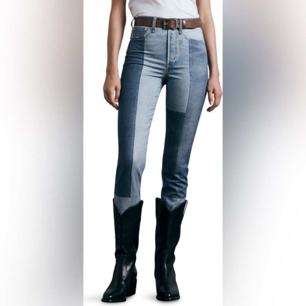 NWT Rag & Bone BRYON Stretch Miramar Nina Cigarette Patchwork Print Jean Size 25